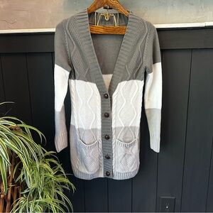 Chicago Colorblock Gray Tritone‎ Button Up Grampa Cardigan Sweater sz M